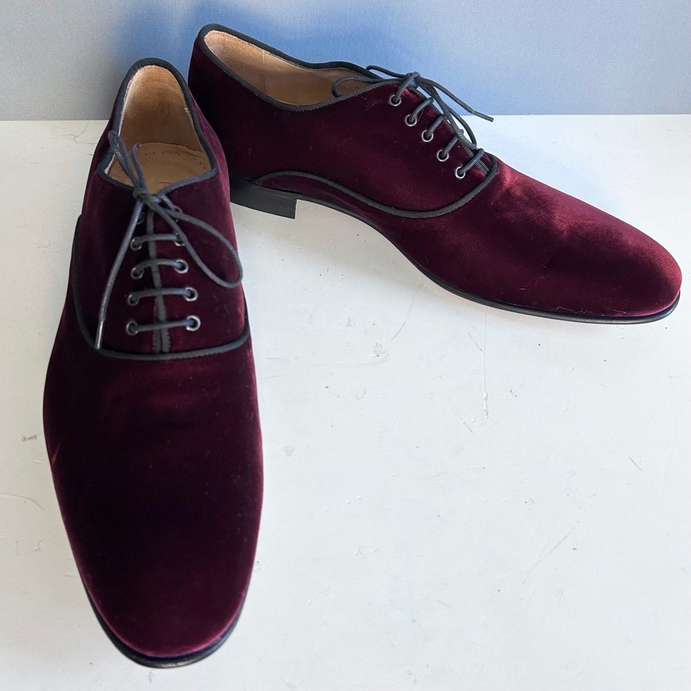 Paul Fredrick Velvet Oxford Shoes Men's 11 M Red Dress Black Tie Italy NEW